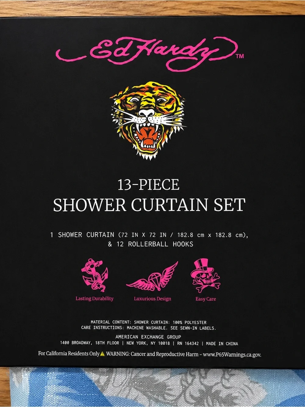 Ed Hardy 13-Piece Tattoo Skull & Tiger Shower Curtain Set w/ Rollerball Hooks
